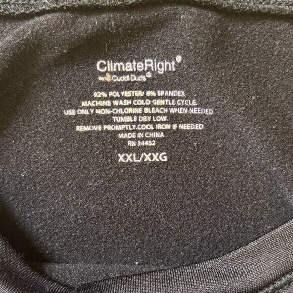 CUDDLDUDS CLIMATE RIGHT BLACK FLEECE BASE LAYER TOP w/THUMBHOLES XXL 2XL - Picture 3 of 5